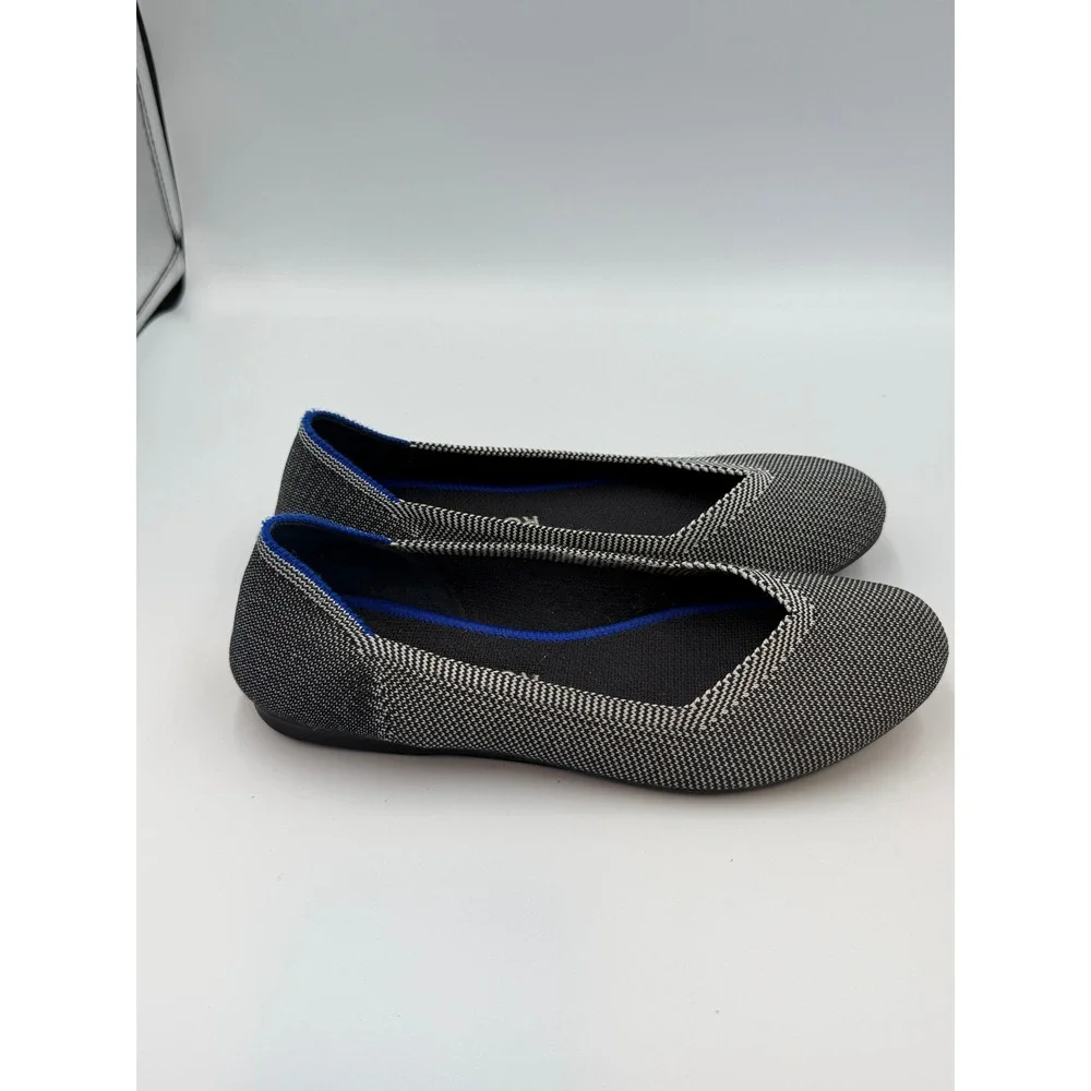Rothy's Black White Herringbone Round Toe Flats Knit Shoes Women's Sz 7.5